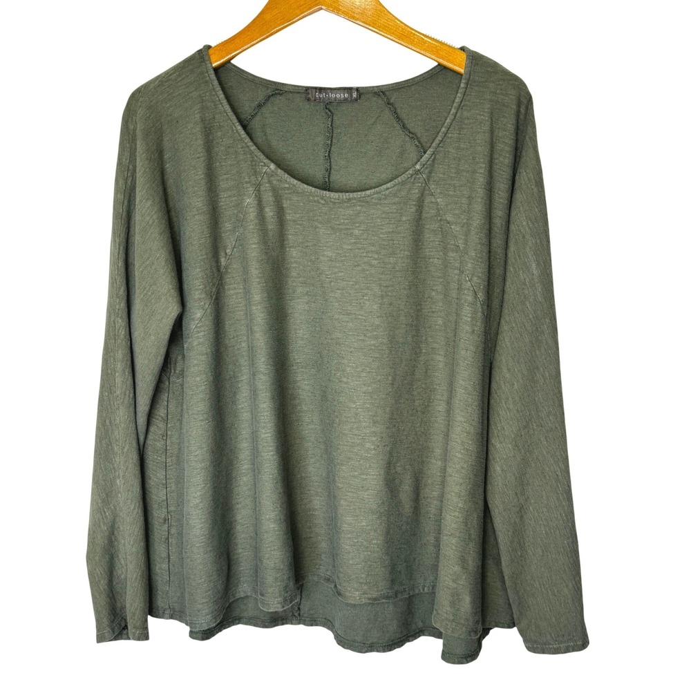 cut loose Round Neck Cotton/Linen Top Womens XL Green